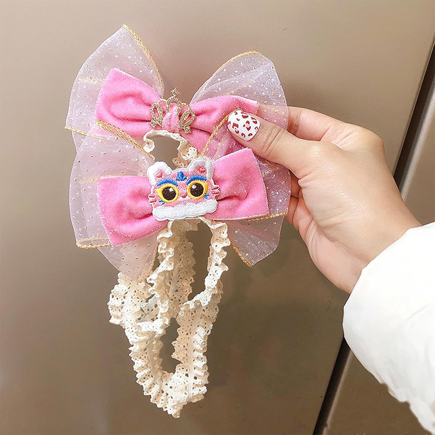 Cute Lace Bow Baby Girls Headbands Large Knot Hair Band Soft Chiffon Hairband Elastic Shower Hair Accessories for Newborn Infant Toddler Kids (Crown, Elastic) - Image 7