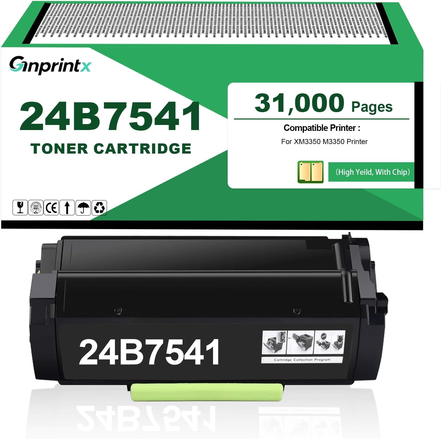 24B7541 Black Toner Cartridge Replacement for Lexmark 24B7541 Toner Cartridge Compatible with Lexmark M3350 XM3350 Printers (with chip, 31,000 Pages)