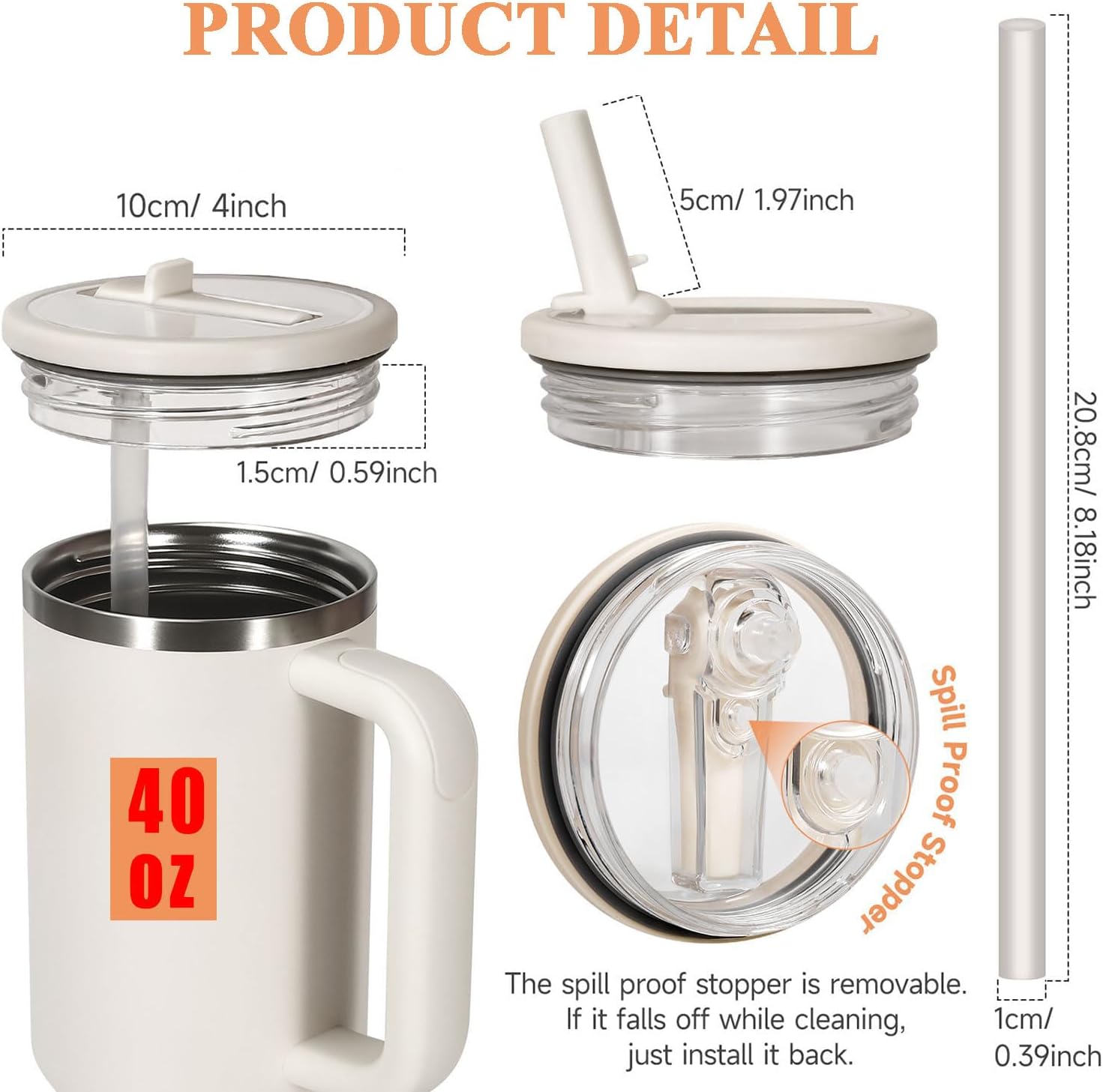 40 oz Tumbler with Handle, 100% Leakproof Insulated Tumbler with Lid and Straw, Stainless Steel Travel Mug, Water Bottle with Flip Straw, Keep Drinks Cold or Hot, White - Image 2