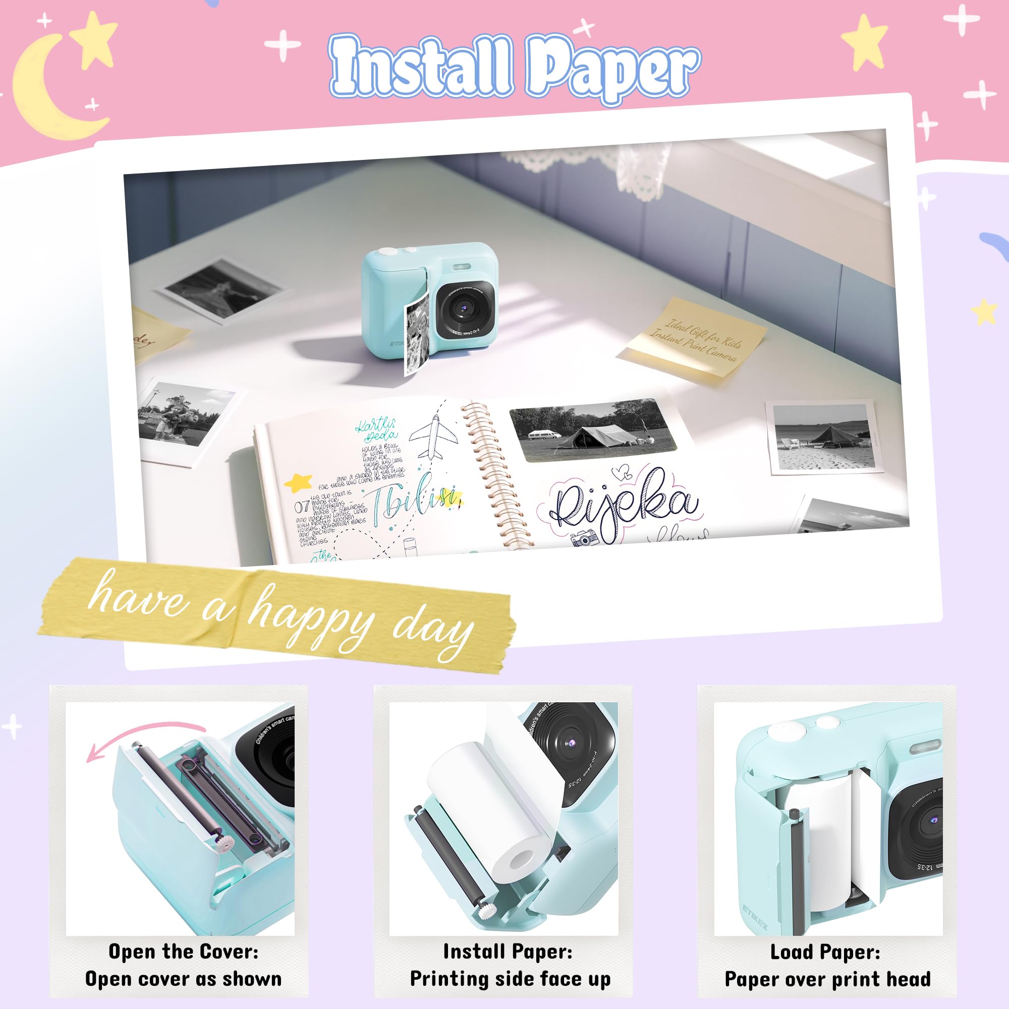 Appareil Photo pour Enfants - Appareil Photo instantané,Blau | Appareil photo instantané 1080P pour enfants de 4 5 6 7 8 9 10 ans pour filles et garçons, jouet portable