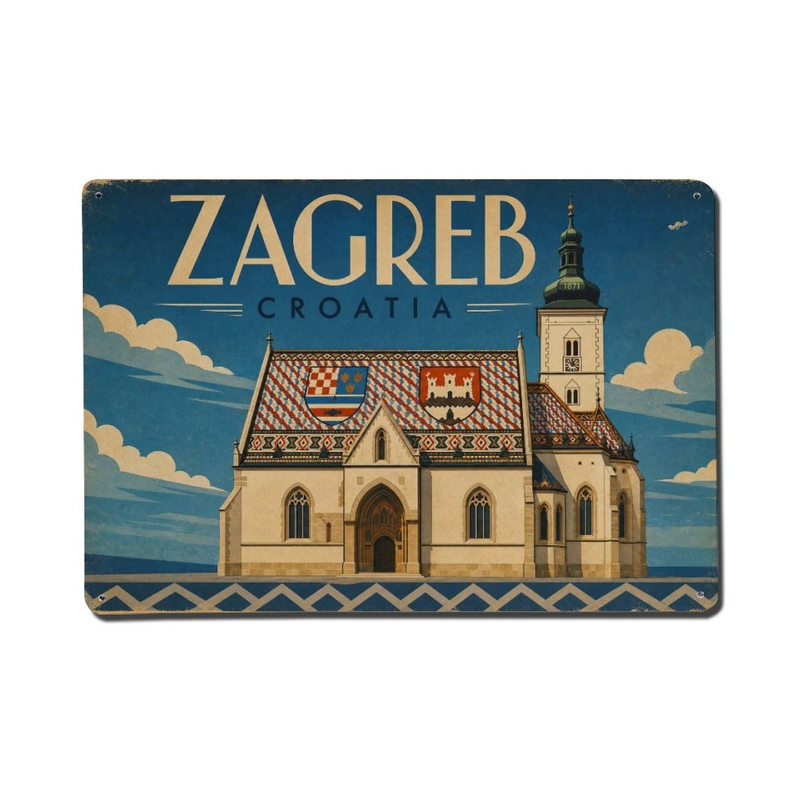 Travel Retro Croatia Zagreb Metal Tin Sign
