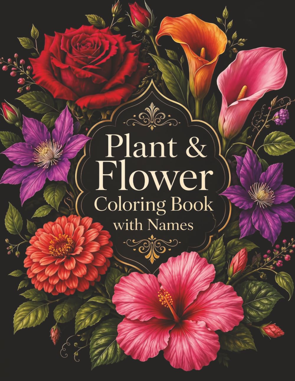 Plant & Flower Coloring Book with Names: Relaxing Botanical Designs in Elegant Pots for Adults to Learn Plant Names While Coloring