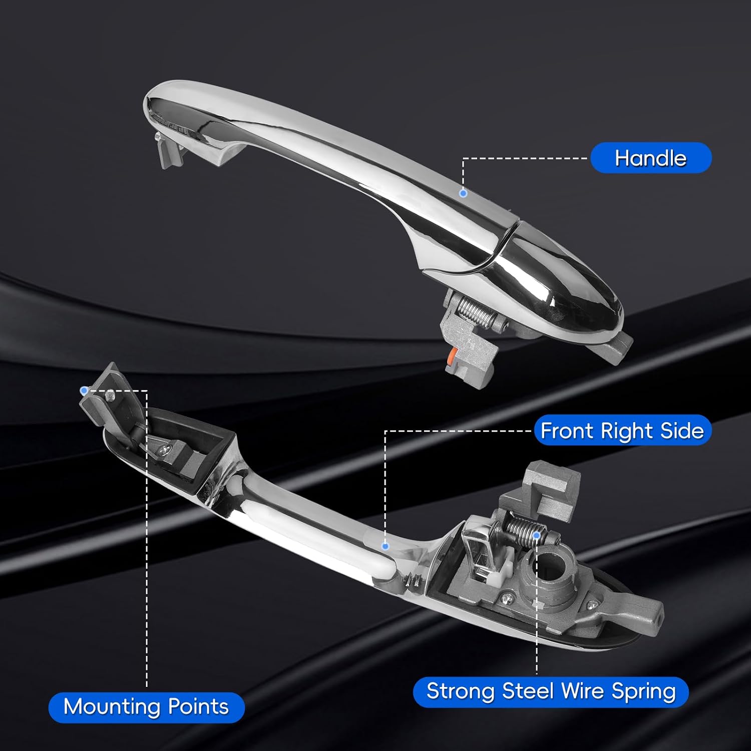 Exterior Chrome Door Handle | Outside Front Right Passenger Side | Compatible with 2012-2018 Fiat 500 | OE # 68069942AC
