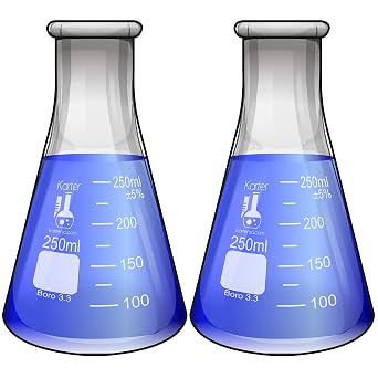 250ml Narrow Mouth Erlenmeyer Flask, 3.3 Borosilicate Glass, Karter Scientific 223N1 Pack of 2