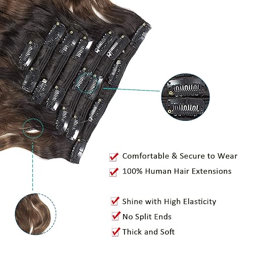 Miniatura 4 de Anrosa Extensiones de cabello humano Remy ondulado natural de 18 pulgadas, color negro natural #1B4, color negro natural en marrón oscuro #4, 4.23