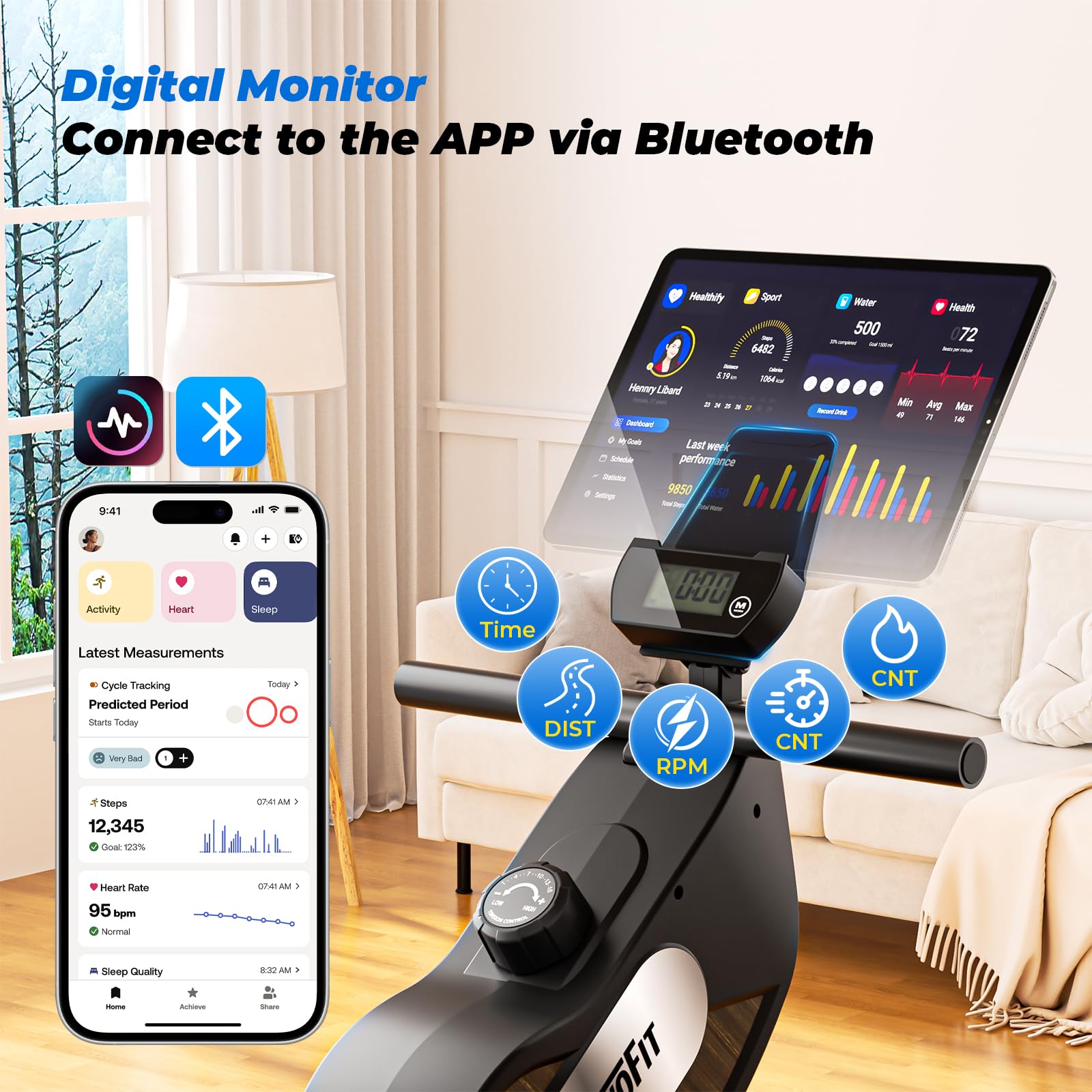 ONETWOFIT Rudergerät Für Zuhause Klappbar Pro, Stepper Für Zuhause, 16 Stufen des Stillen Widerstands Fitnessgeräte, Crosstrainer 160 Kg Kapazität, App-Kompatibel