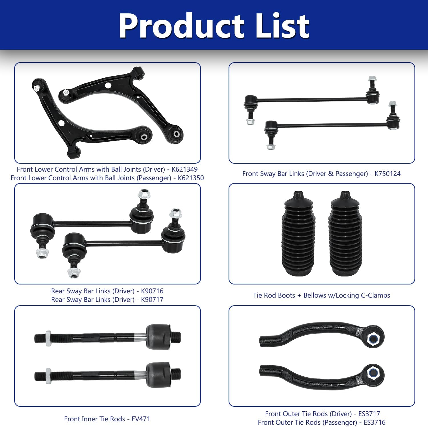 Control Arm, Replacement For Front Lower Control Arm With Ball Joint Sway Bar Tie Rod Boots Compatible With 2003-2005 Honda Pilot, 2001-2005 Acura MDX - 8 Pcs