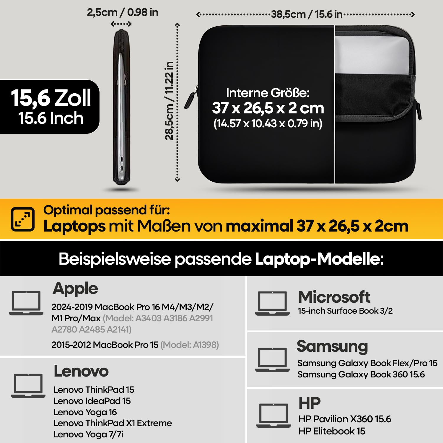 Sidorenko 15-15,6 Pulgada Funda para Laptop | Caja del Cuaderno Neopreno | Caja del Ordenador portátil Cremallera Duradera Protección de 3 Capas, Resistentes al Agua