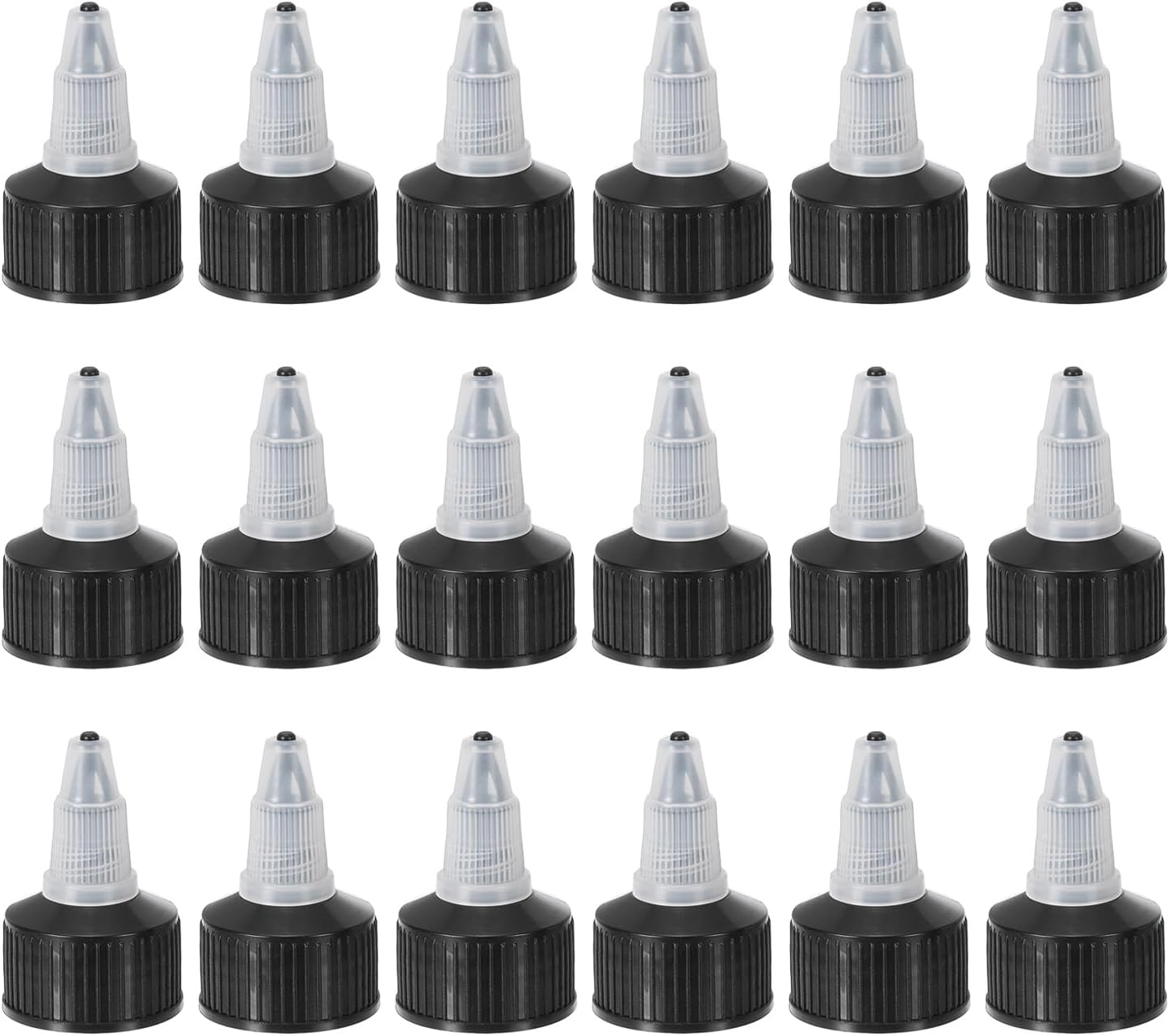 PATIKIL 24/410 Twist Bottle Caps, 18 Pcs Plastic Ribbed Edge Squeeze Bottle Replacement Caps with Foam Gasket for Paint Lids Glue Dispensing, Clear Black