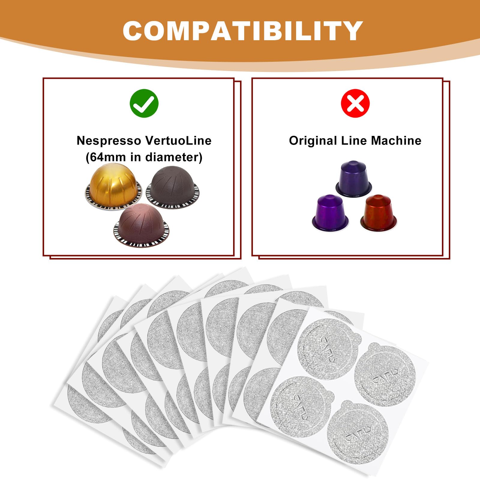 Tapas de papel de aluminio, cápsulas de reutilización, cápsulas de café, 120 unidades, compatibles con Nespresso Vertuoline Vertuo, sellos de cubierta de cápsulas de café reutilizables de 62 mm