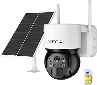 Xega 4G LTE Security Camera No WiFi, 2K Super HD Solar Powered Wireless Outdoor 4G Security Camera, PIR Motion Sensor, Night Vision, 2 Way Talk, SIM Card Included