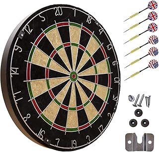 Yonxuleo Dartboard with Staple-Free Bullseye, 18g Steel Tip Darts Set,6 Steel Tip Darts 18g, Dartboard Mounting Kits Included