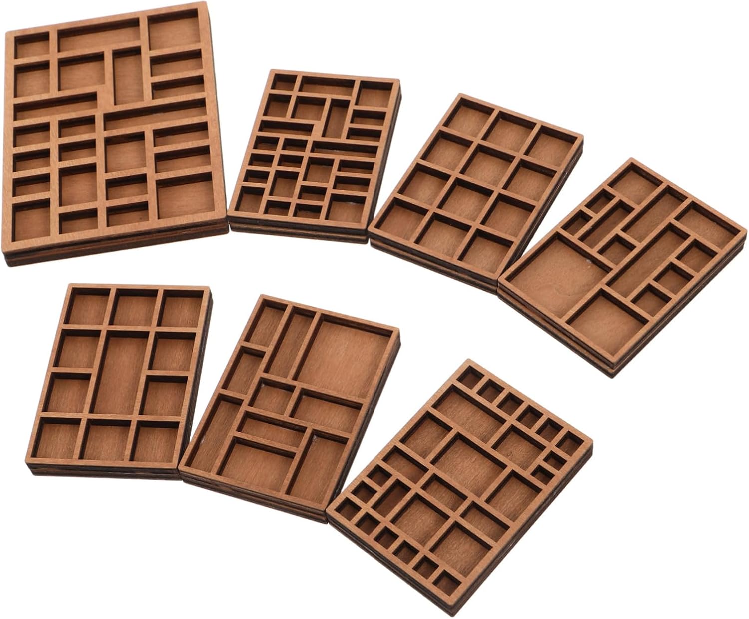 7pcs Wooden Jewelry Display Tray for Miniature Storage and Organization