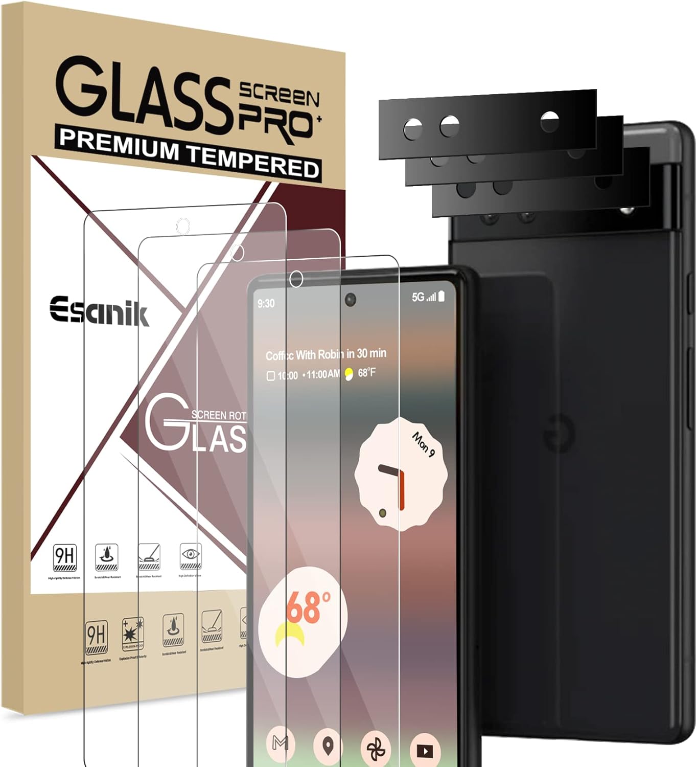 Buy Esanik [3+3 Pack] Glass Screen Protector for Google Pixel 6a 5G 6.1