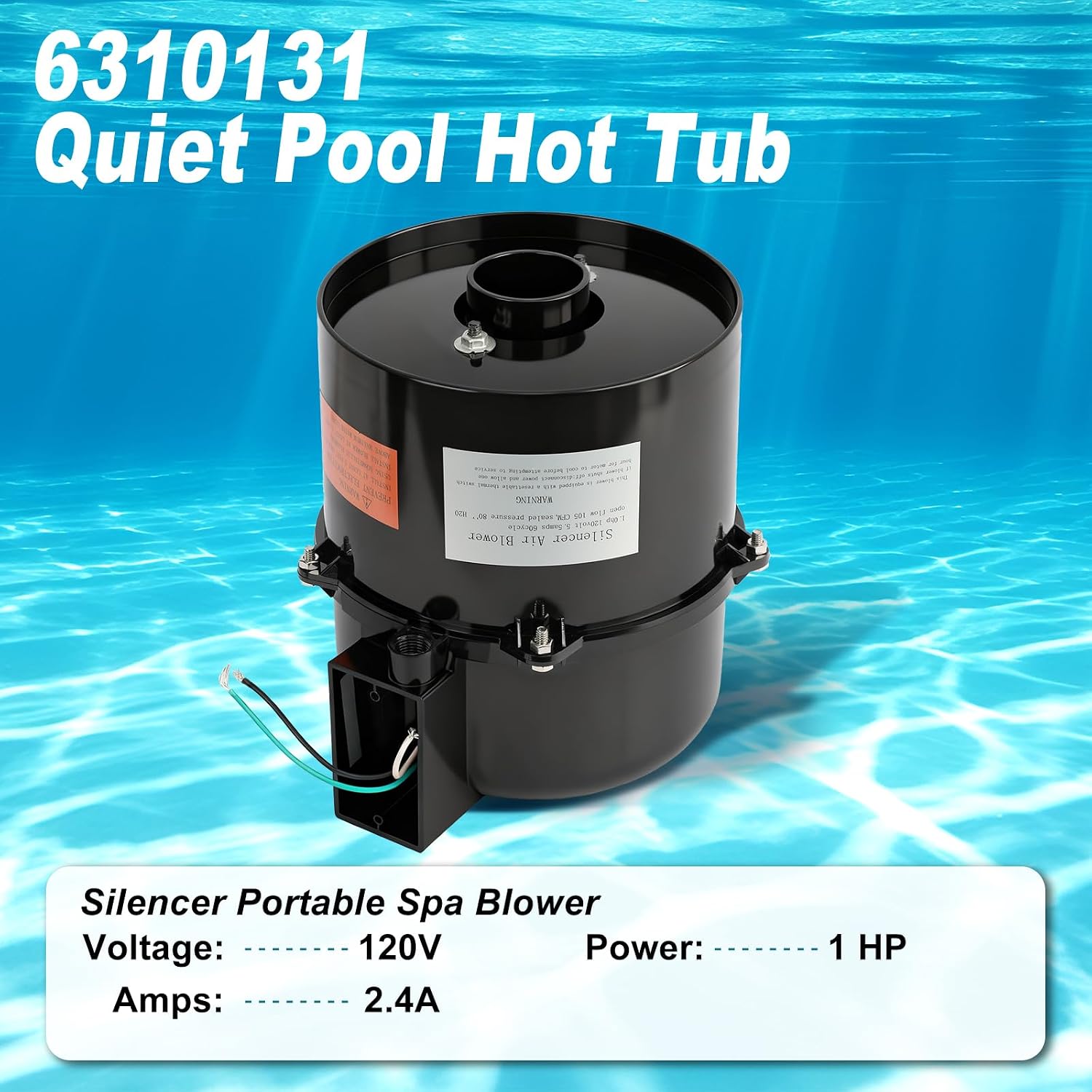 6310131 Silencer Blower, 1.0HP, 120V, High-Performance Compatible Spa/Hot Tub, Easy Installation, for use with 2 inch Plumbing