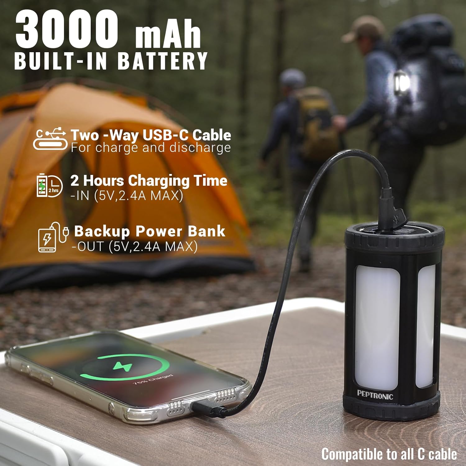 Rechargeable Camping Lantern, 600LM Compact Aluminum COB Emergency Lantern, Dimmable Spotlight & Red Light/Flash, USB-C in/Out, IPX7 Waterproof for Power Outages, Car, Tent