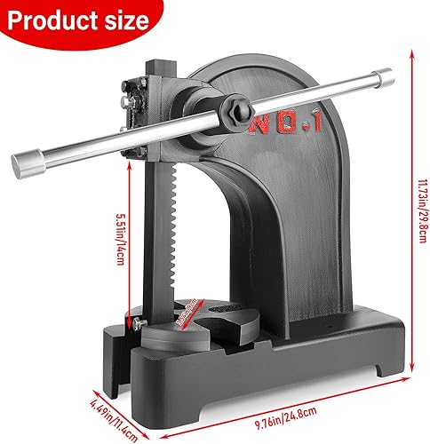 Miniatura 5 de RQR Prensa de eje de 1 tonelada, prensas de eje de servicio pesado, prensa manual de escritorio de hierro fundido para remachar, perforar agujeros,