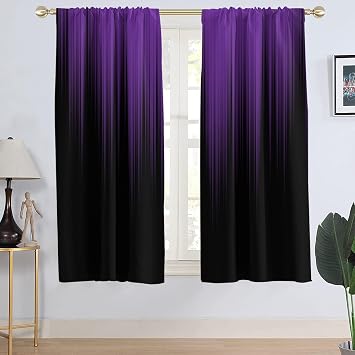 AAtter Purple and Black Ombre Curtains for Bedroom, Gothic Dark Gradient Fabric Window Drapes, Rod Pocket Living Room Halloween Room Decor, 42" W x 63" L, 2 Panels