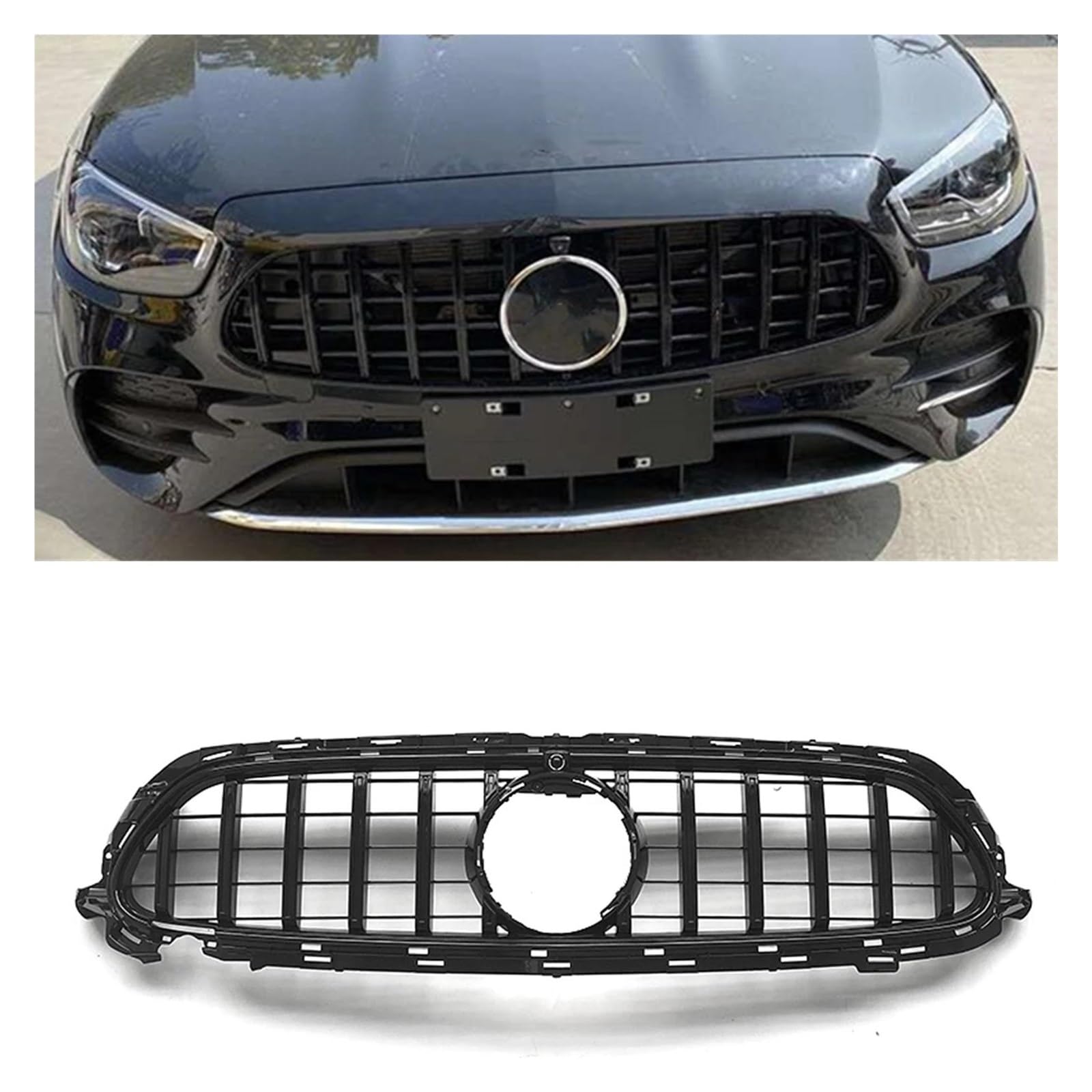 ABS Frontal Riñón Radiador para Merc&edes para Benz W213 Clase E E43 2021-2023 Parrilla Delantera de Coche Estilo GT (Color : Black)