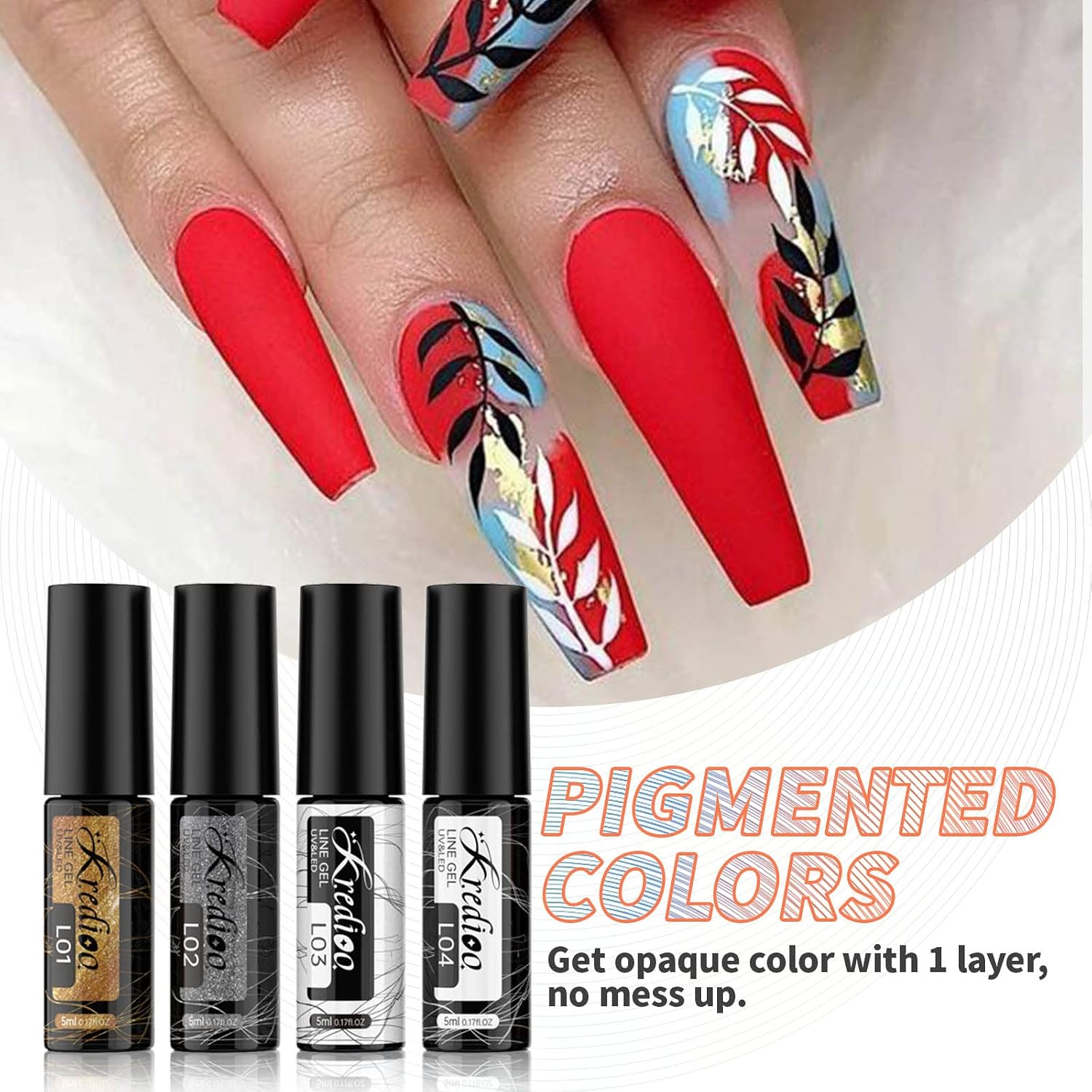 Kredioo Nail Art Gel Liner 12 PCS, Black White Pink Glitter Gold Neon Set, Salon DIY French Manicure Kit - Image 5