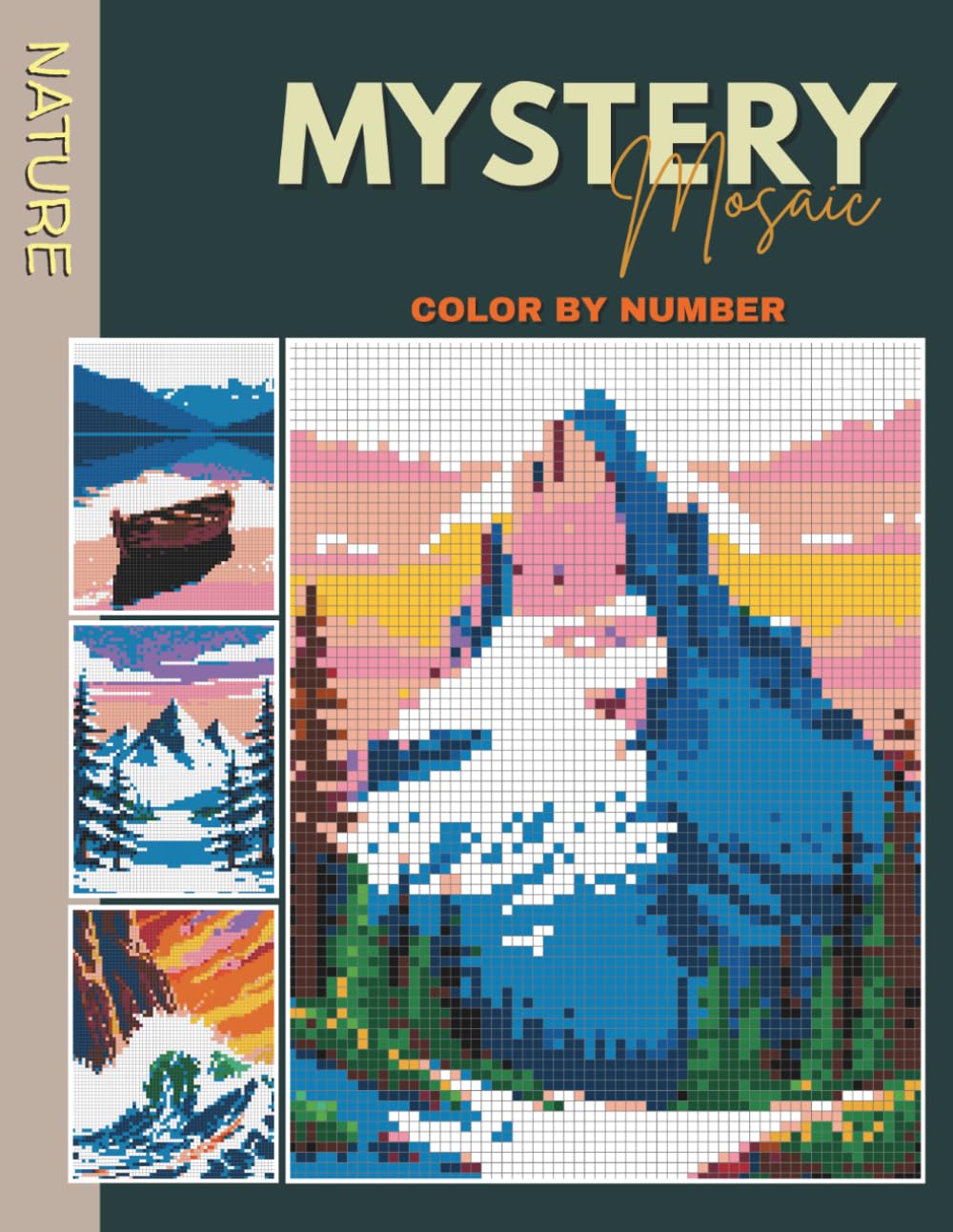 Coloriage Mystère Paysage Adulte: 50 Illustration - Coloriage par numéro, Modèle Pixel Art