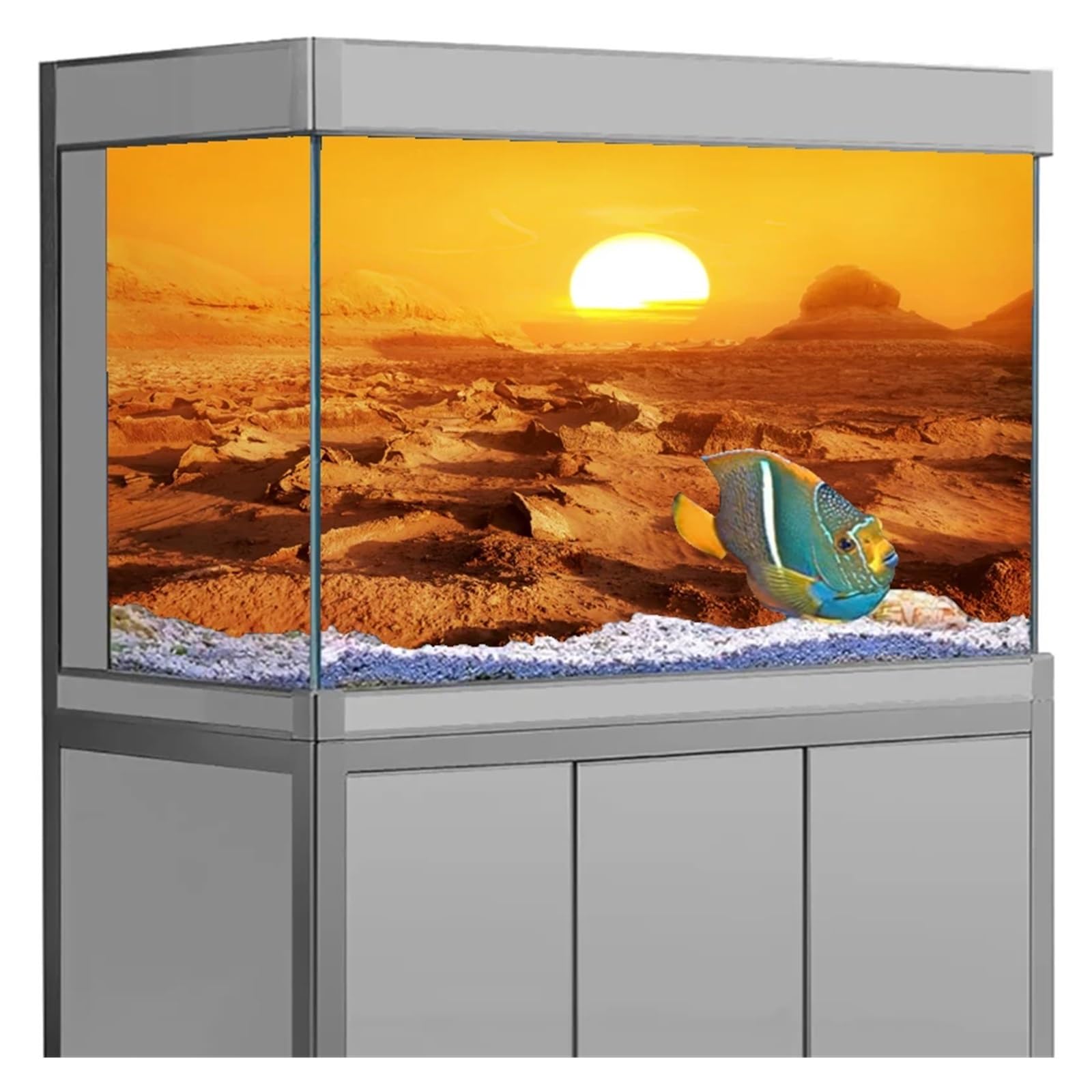 Autocollant de Fond d'aquarium Affiche désert Jaune décoration Papier Peint Auto-adhésif(54x122cm)