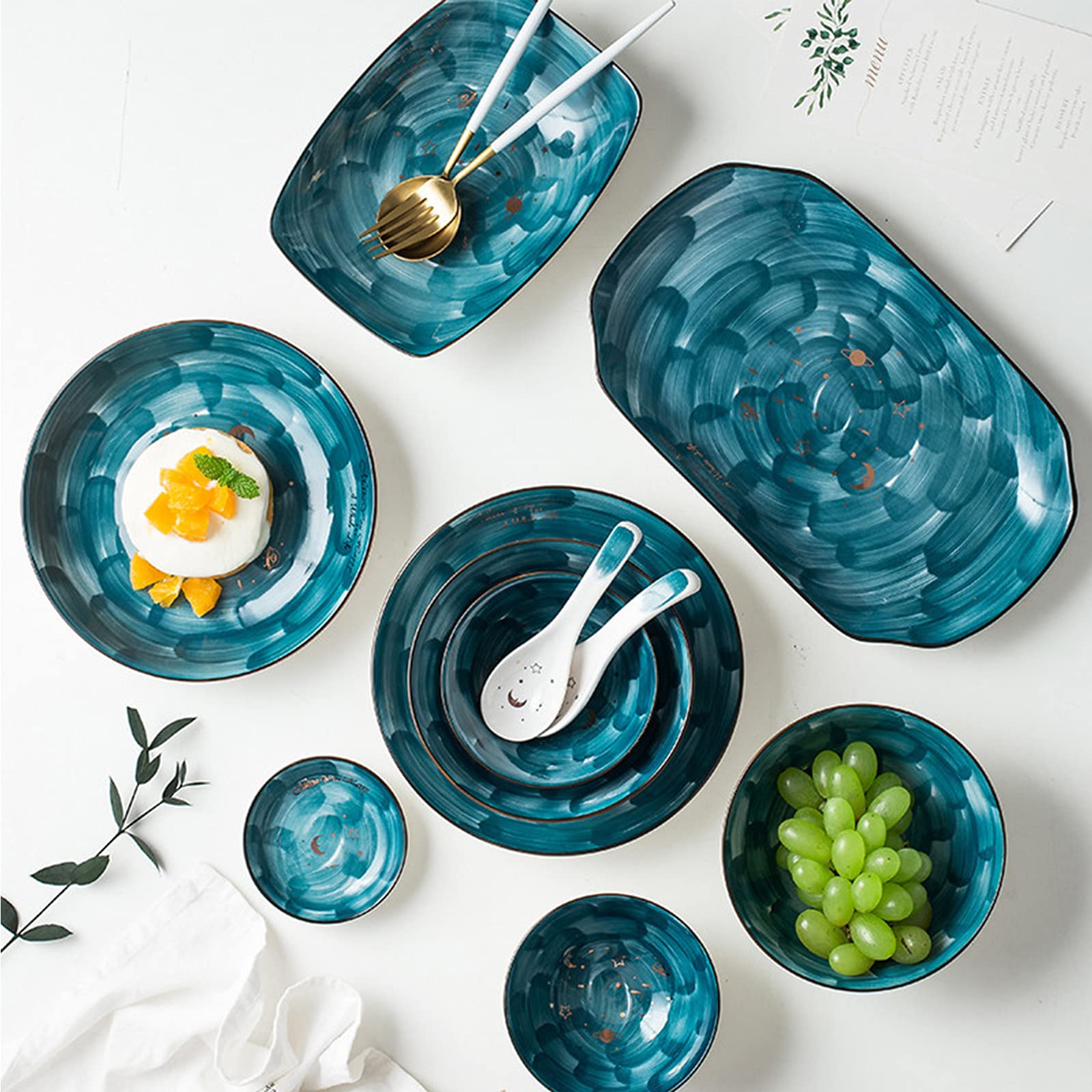 H3TF5J Ceramiczny zestaw zastawy stołowej, Zestaw ciemnozielonych płyt obiadowych, zastawa stołowa dla 6 osób, trwałe szkliste ceramiczne zastawa stołowa, kreatywne zastawa stołowa na bankiety domowe