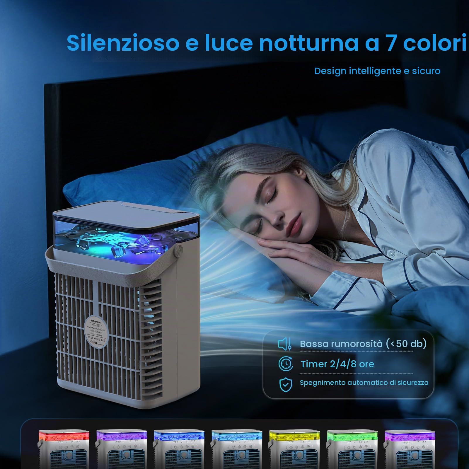 Condizionatore Portatile Senza Tubo 4 in 1, Mini Condizionatore Portatile, Climatizzatore Portatilere USB, 3 Velocità, 2 Modalità Spray, Serbatoio 1000ML, Timer 2/4/8H, Silenzioso per Casa e Campeggio