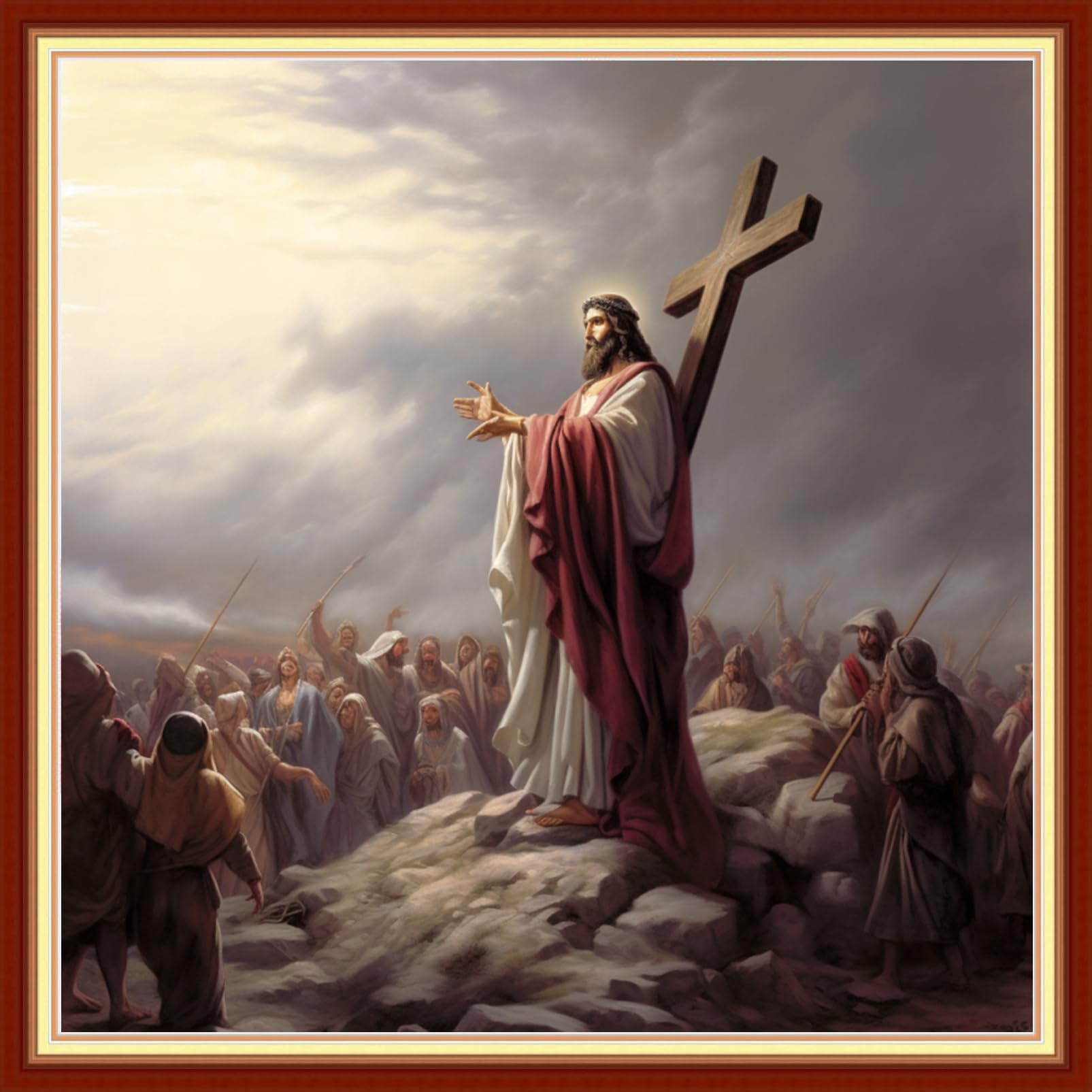 Foxdiviy Stamped Cross Stitch Kits Full Range of Embroidery Needlework Starter Kits for Beginners Adults 11CT Embroidery Patterns Art Crafts DIY Needlepoint Kits-Cross Jesus 18x18 inch