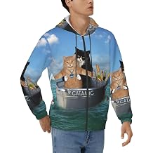 Two Brave Cats for Men's Lightweight Fleece Hoodie Zip Up, Soft Comfort Fit for Everyday Wear
