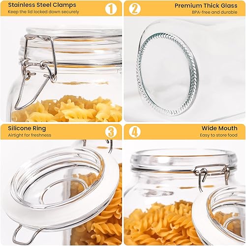 Miniatura 3 de Tarros de vidrio con tapa hermética, tarros grandes de almacenamiento de alimentos de vidrio, paquete de 3 tarros de vidrio herméticos de boca ancha