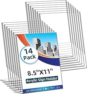 14 Pack Acrylic Sign Holder 8.5x11 Inches, Clear Tabletop Plastic Paper Display Stand, L-Shape Vertical Menu Holder Stand, Photo Picture Frame Flyer Display Stand for Restaurants, Store,Office Desktop