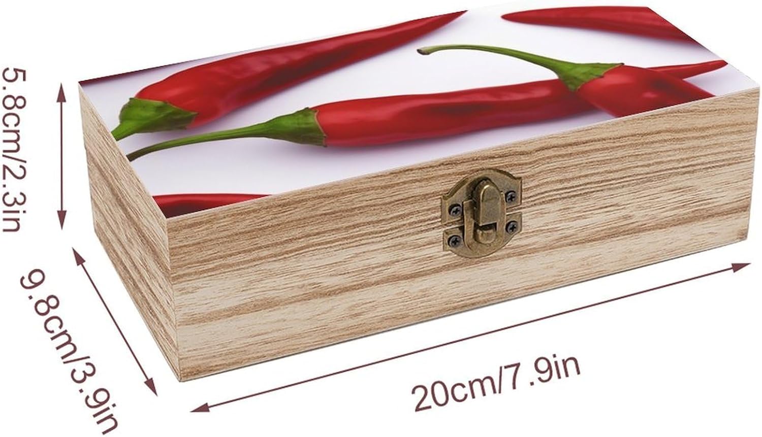 Red Plant Memory Jewelry Wooden Box, Large Wooden Treasure Chest Boxes with Hinged Lid, Photos Storage Case for Women Men, Wooden Keepsake Box, 7.9'' X 3.9'' X2.3''