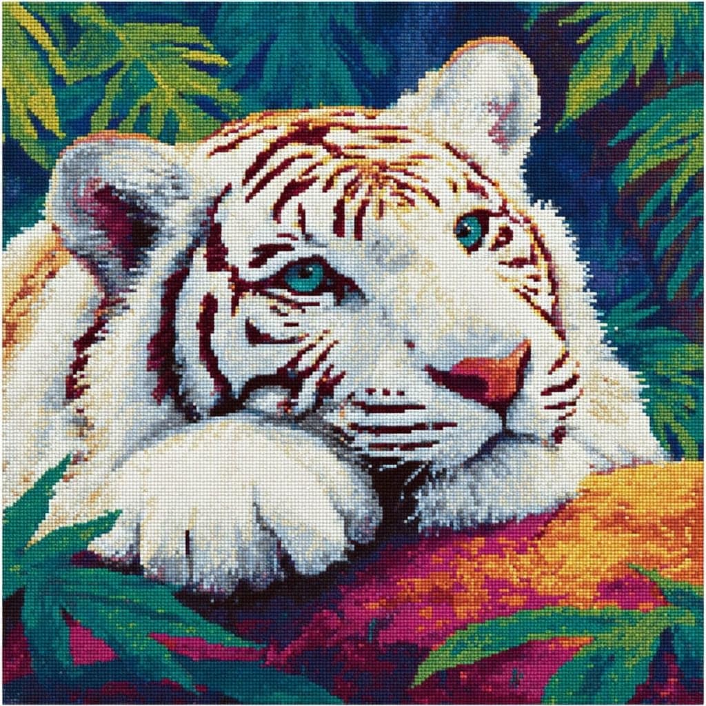 Henypt DIY Latch Hook Pillow Kits, White Tiger
