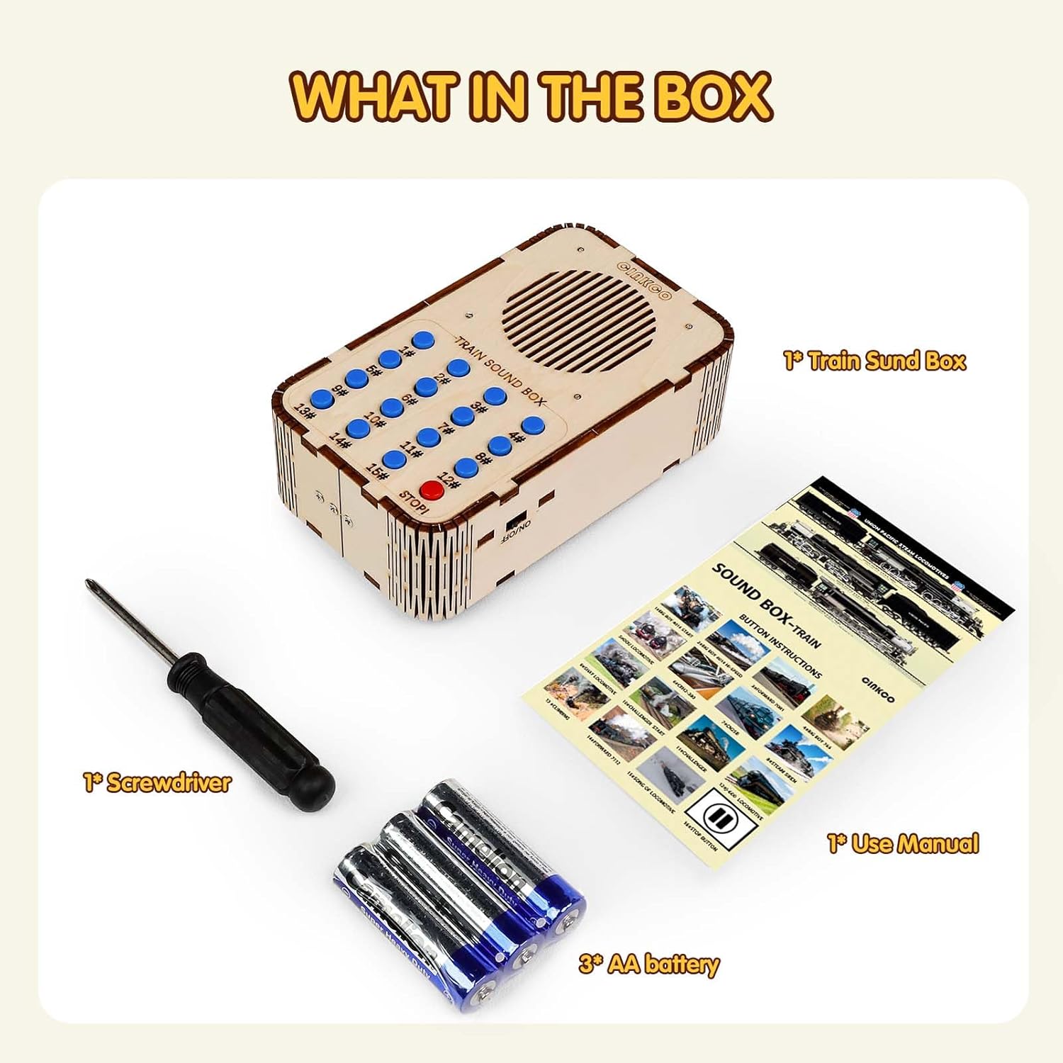 CINKCO Train Sound Box Sound Machine 16 Button Train Sound Effects(Include Big BOY4014#) Train Sound Maker Toys Halloween Birthday Christmas Gift for Kids