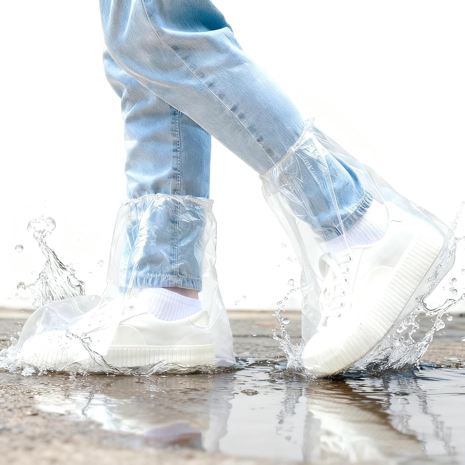 20PCS (10 Pairs) Disposable Shoe Covers, Waterproof Plastic Boot Covers for Rain, Transparent Overshoes for Men Women Outdoor Protection (Long Transparent)