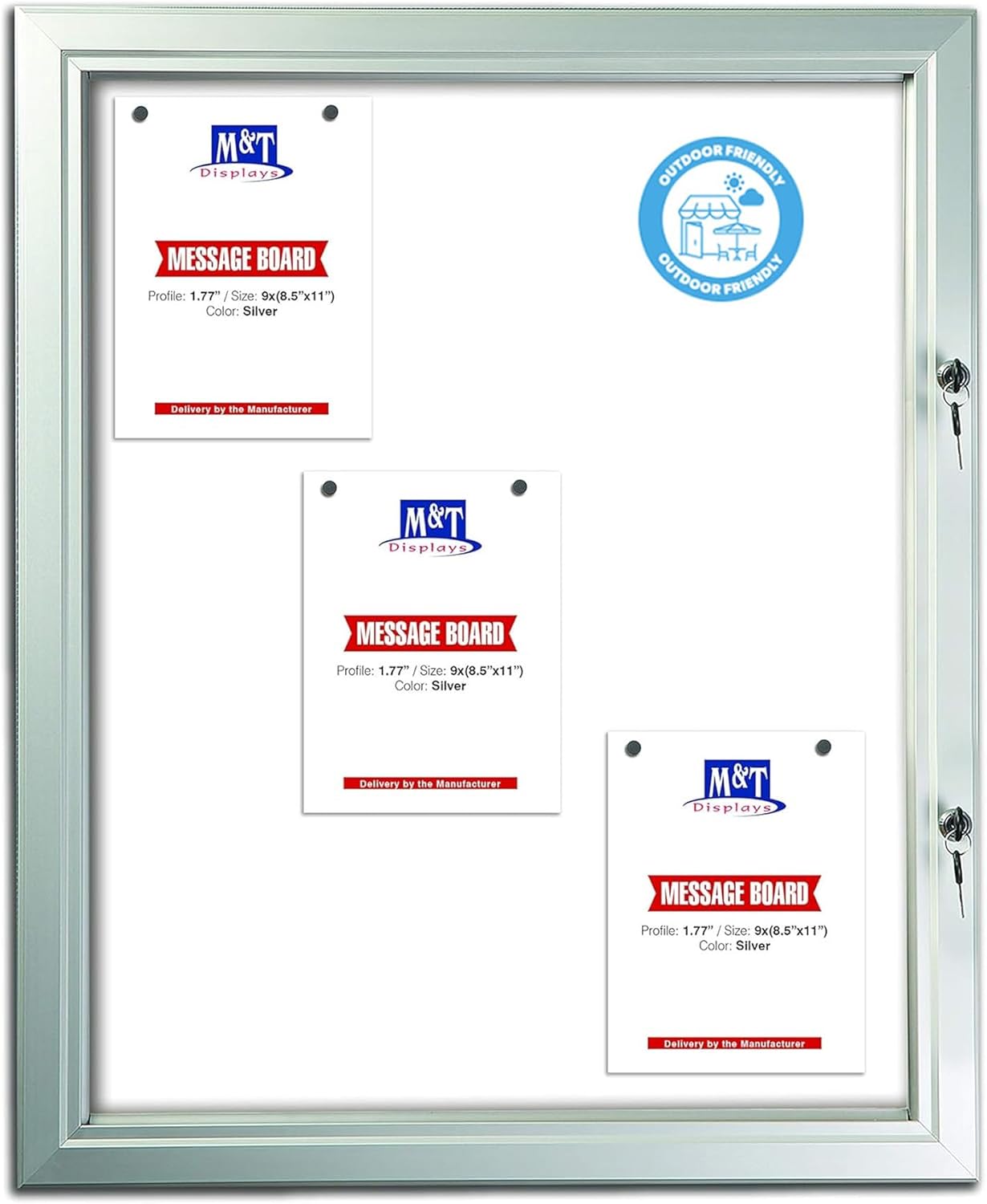 M&T Displays Enclosed Lockable Magnetic Showboard 9X(8.5x11) Inches Silver Aluminum Outdoor Noticeboard for Office School Classroom Hospital Commercial Use