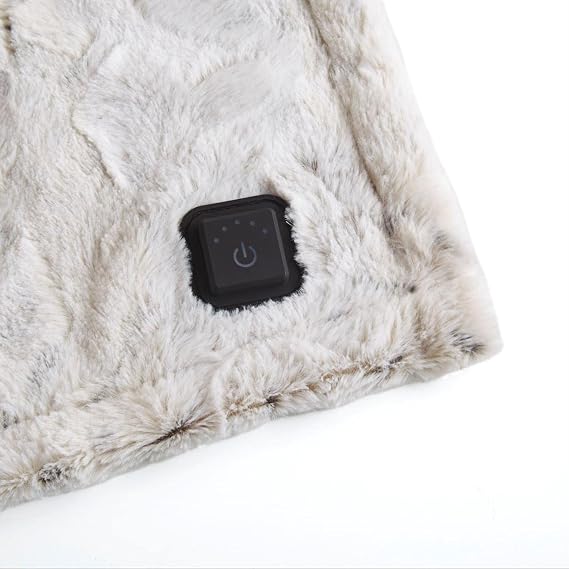 Beautyrest Zuri Reversible Faux Fur to MinkElectric Wrap Poncho Blanket Shawl Wearable, Auto Shut Off, Virtually Zero EMF, Multi Heat Setting, UL Certified, Machine Washable, Snow Leopard 50x64