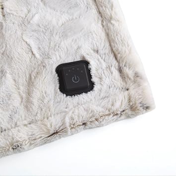 Beautyrest Zuri Reversible Faux Fur to MinkElectric Wrap Poncho Blanket Shawl Wearable, Auto Shut Off, Virtually Zero EMF, Multi Heat Setting, UL Certified, Machine Washable, Snow Leopard 50x64