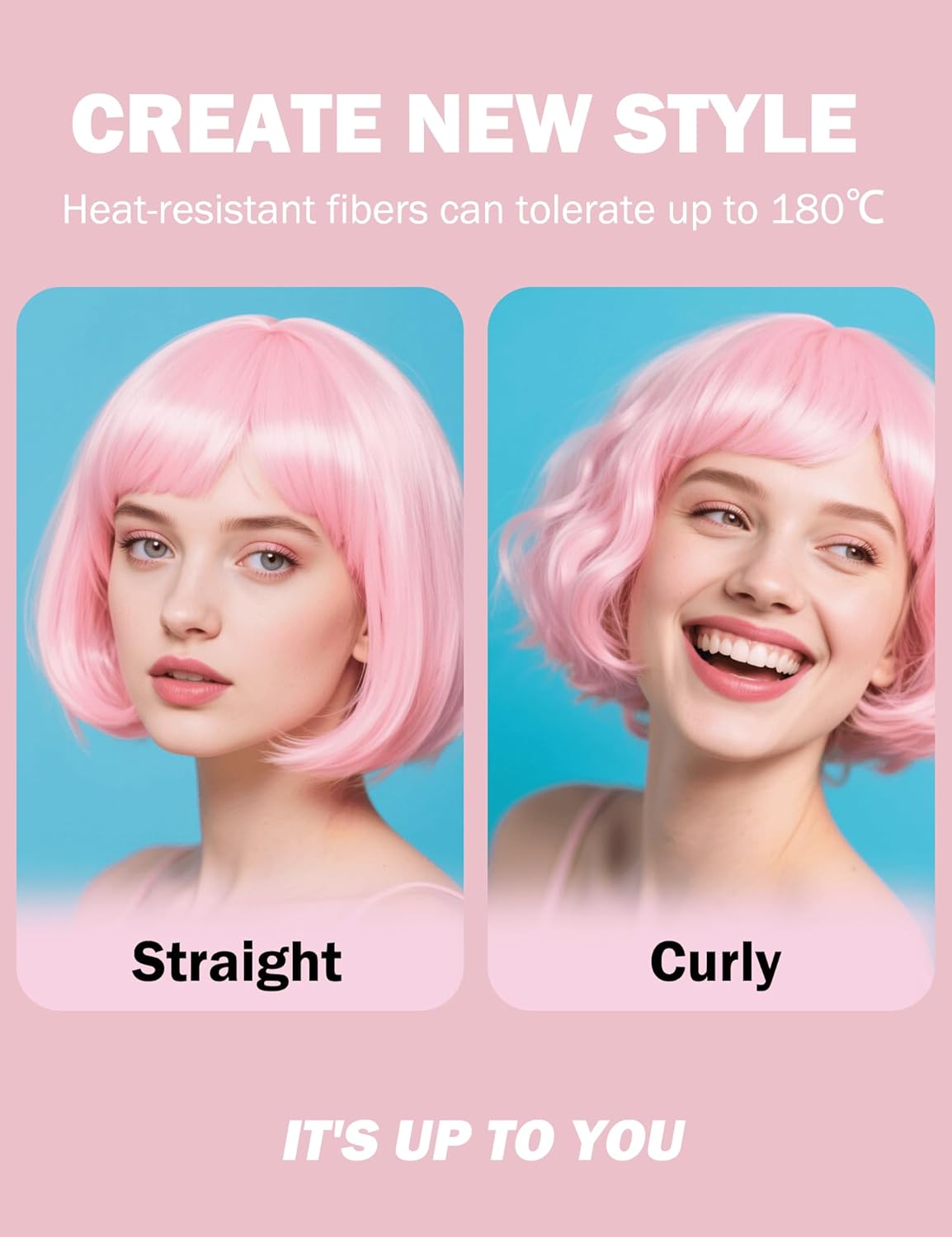 Light Pink Bob Wig with Heart Sunglasses - Heat-Resistant, Synthetic Fiber, Adjustable and Natural Looking - Image 4