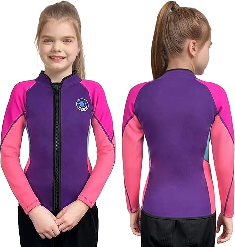 Traje de neopreno para niños y niñas, 0.079 pulgadas, 0.118 pulgadas, manga larga, cremallera frontal, chaqueta térmica para mantener el calor,