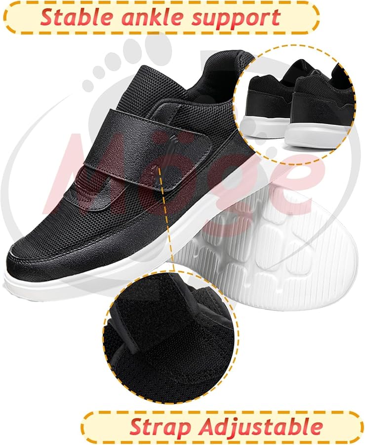 Möge Chaussures Pieds Larges, Hiver Fourrées Doublure Chaussures Orthopédiques Homme Pieds Larges Et Gonflés Sans Lacets Chaussures Diabétiques Extra-Larges Pour Pieds Gonflés(BlackB,38 EU