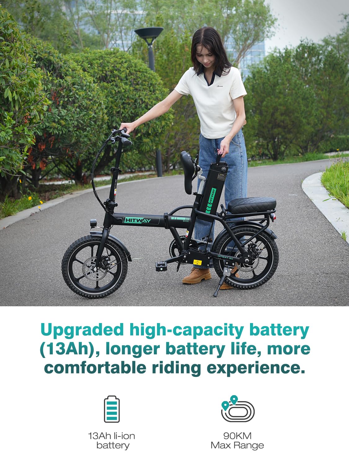 HITWAY Bici Elettrica Pieghevole 16" City Bike 36V 13Ah Batteria Rimovibile