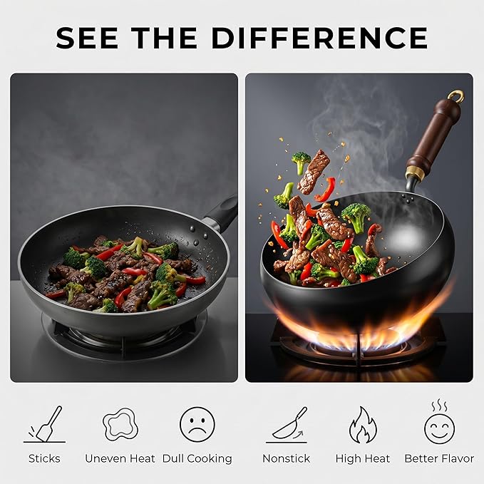 Wok de Hierro Fundido con Mango de Madera, 11 pulgadas miniatura 4