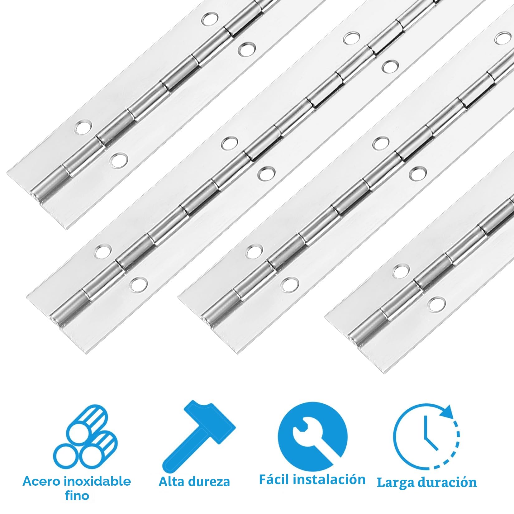 4 Piezas de Bisagra de Piano de Acero Inoxidable 30 cm,Bisagra Plegable con 12 Orificios,Resistente a la Corrosión para Puertas de Armario,Pianos,Barcos,Incluye Tornillos y Destornillador