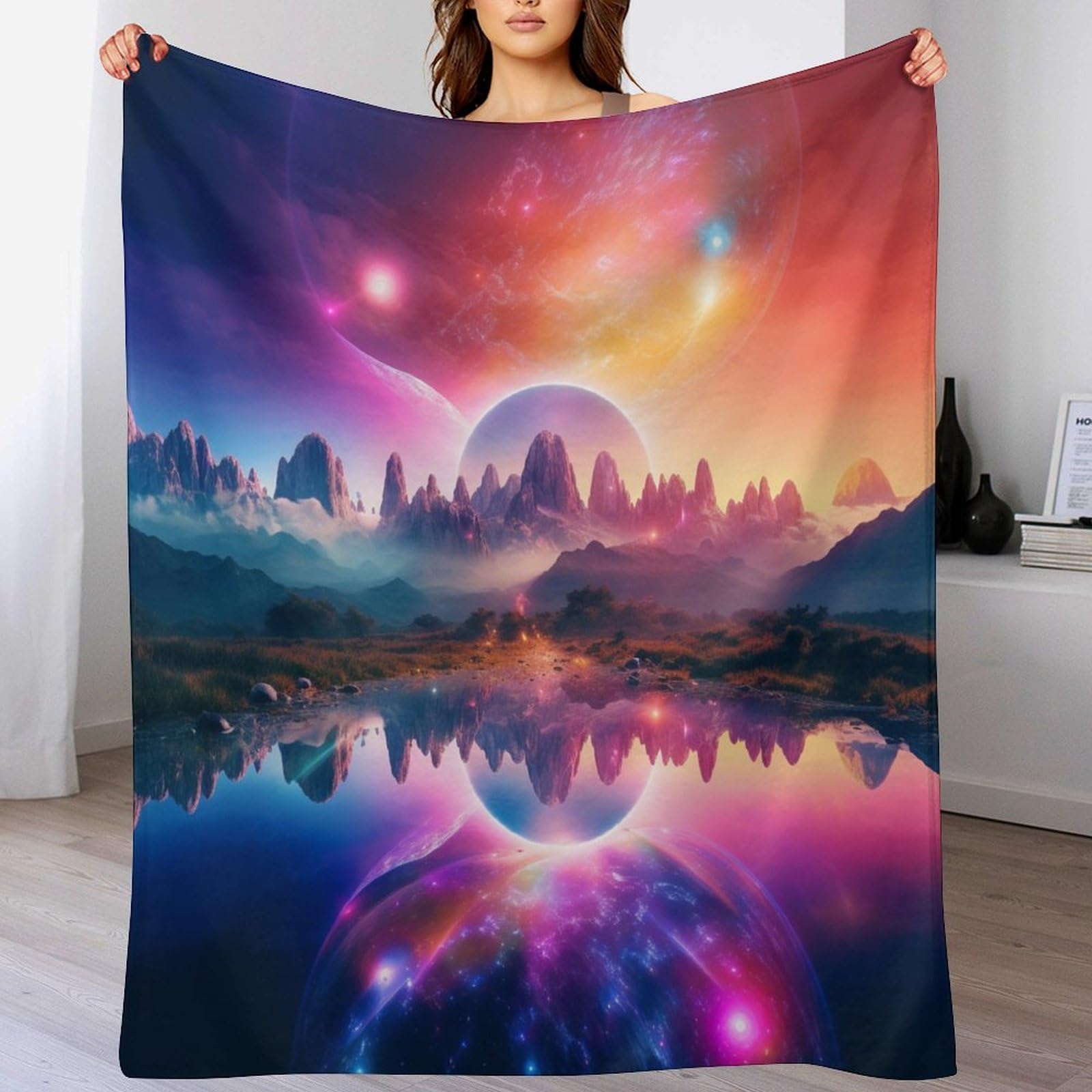 Couverture fantasy paysage en flanelle douce et finitions premium