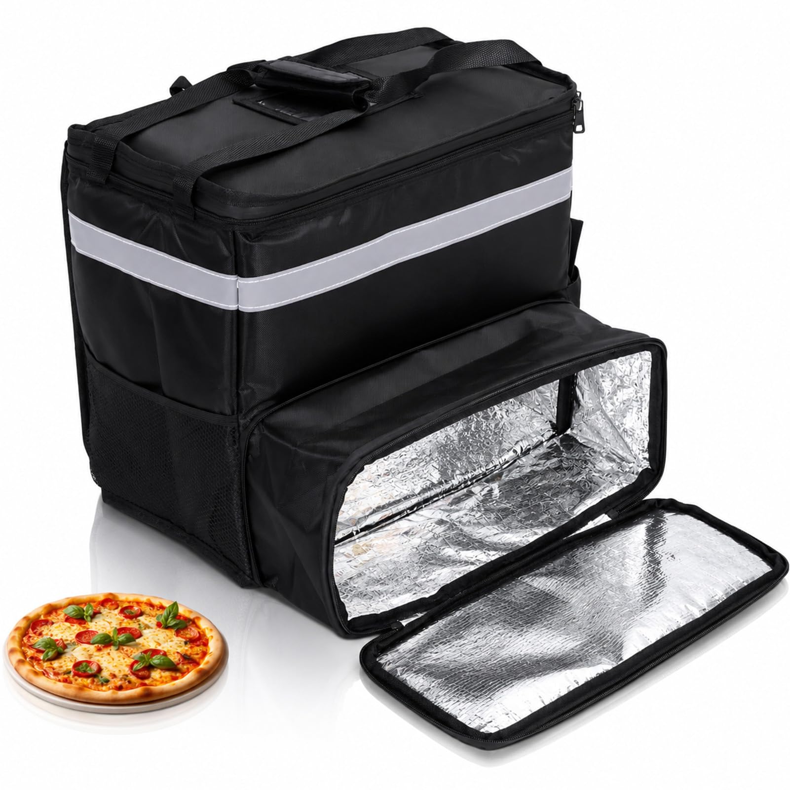 Zaino per consegna cibo, borse per consegna coibentate espandibili per bici da asporto, borsa da asporto per pizza in tessuto Oxford 1680D per bici CALDA/FREDDA