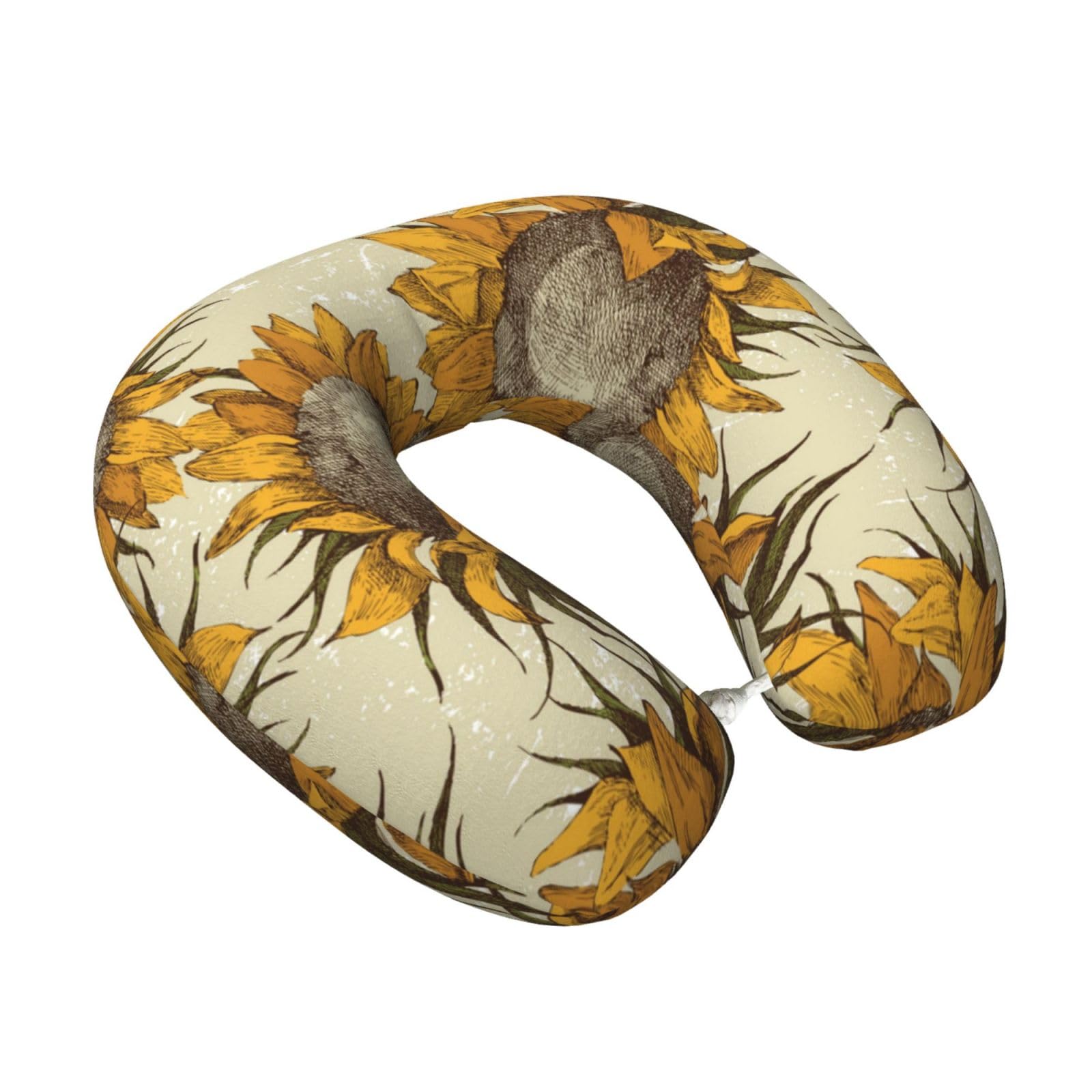 LKYMOH Sunflowers, Travel Neck Pillow U-Shaped Memory Neck Support Soft Comfortable With Washable Cover For Airplane Car Traveling and Office