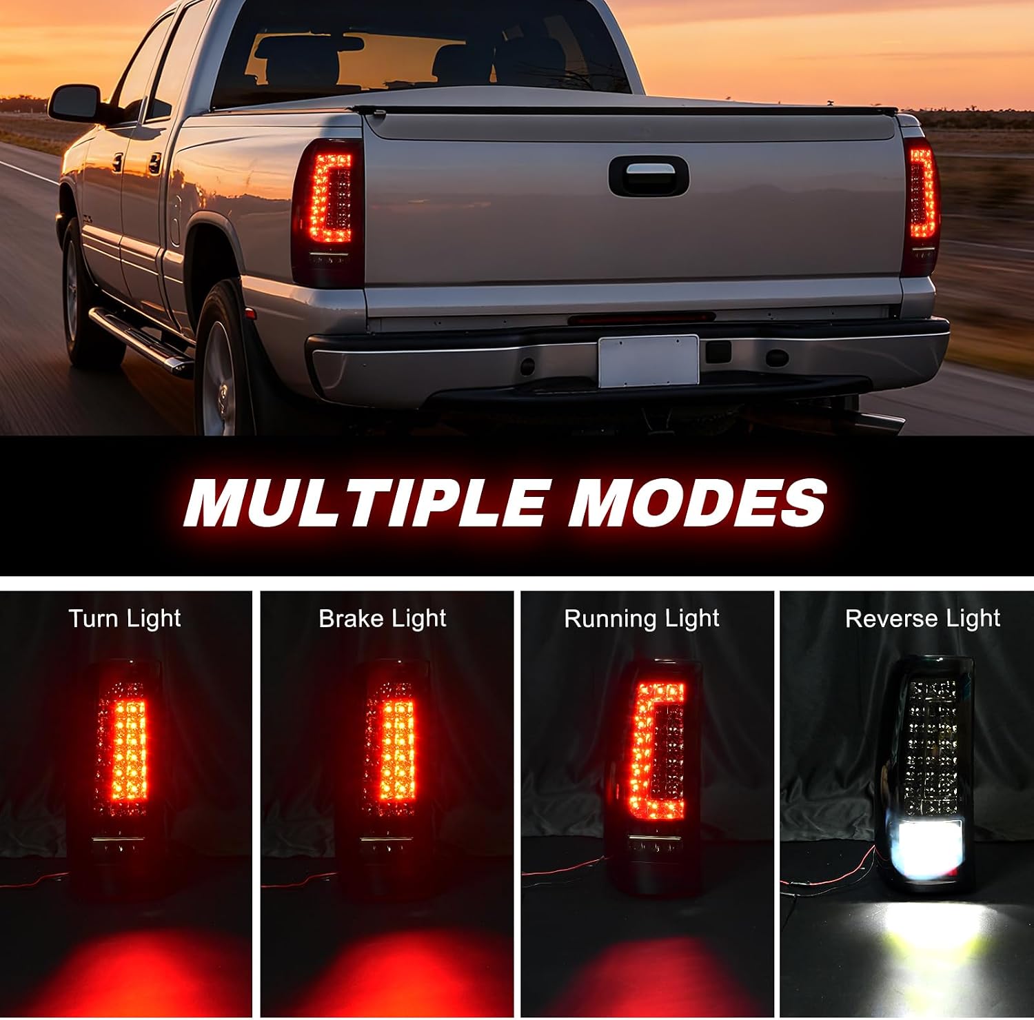 Full LED Tail Lights Assemble Compatible With 1999-2002 Chevy Silverado 1500/2500 & 1999-2006 GMC Sierra 1500/2500/3500 With Running Lights,Turn Signals, Brake Lights,Reverse Lights