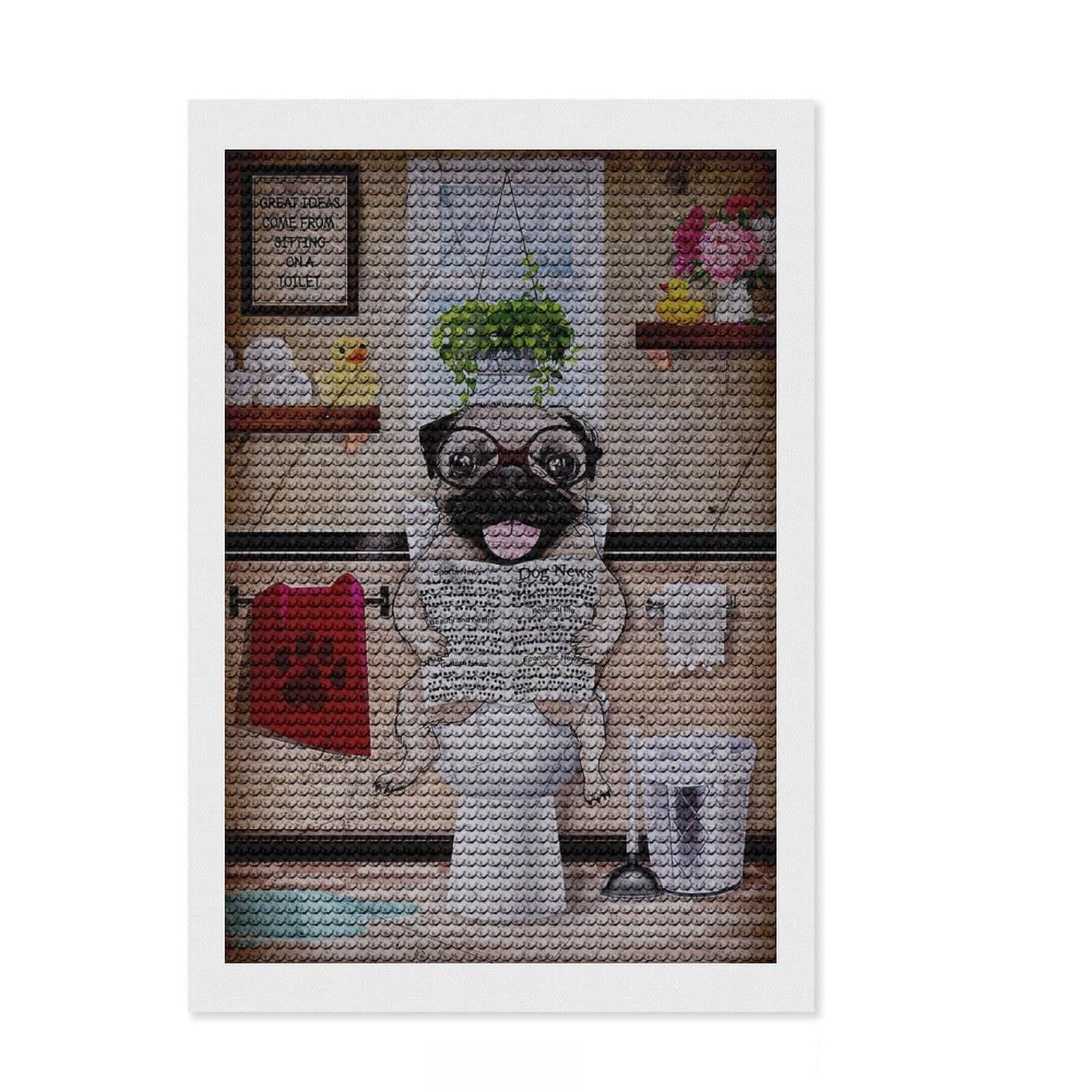 Junmoney Pug Round Drill Diamond Painting 8"x12", Printed Canvas, Finish and Display, Modern Decor, Christmas Gift